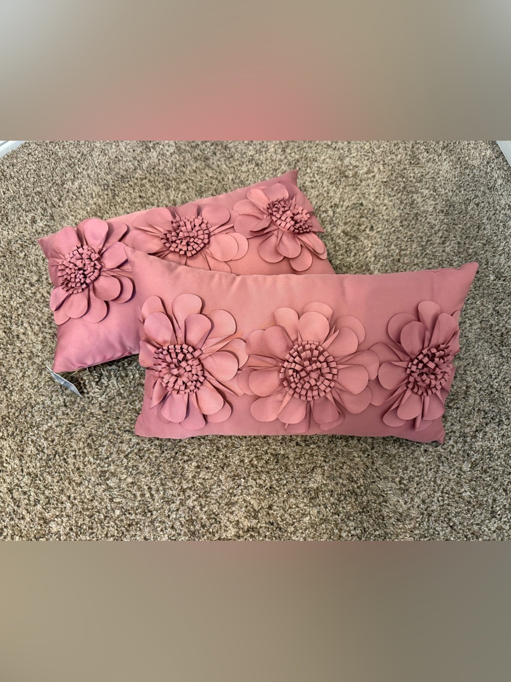 Decorative Pink Floral Appliqué Pillows - Set of 2